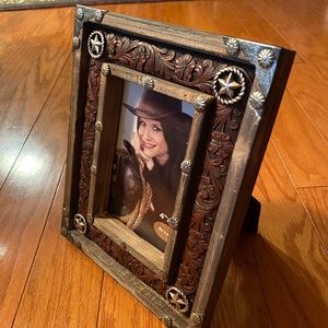 Western frame with leather accents, 4" x 6"
